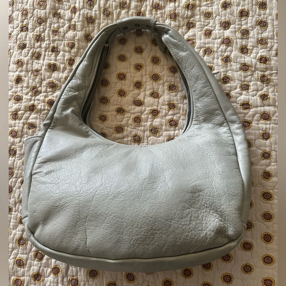 Vintage Scovill Grey Leather Hobo Bag